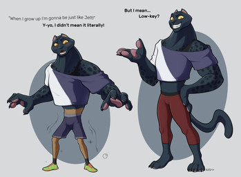 after_transformation anthro blush female handpaw melanistic muscular paws smile solo species_transformation text transformation transformation_sequence transformation_through_magic badroy goat_(movie) sony_corporation sony_pictures jett_fillmore felid leopard mammal pantherine absurd_res english_text hi_res