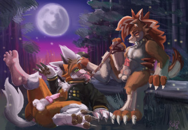 bottomless brown_body brown_fur claws clothed clothing collar dominant dominant_male duo fangs feet feral_transformation foot_fetish foot_lick fur genitals human_to_feral hypnosis jacket leash leashed_collar licking male male/male mid_transformation mind_control nude orange_eyes partially_clothed pawpads paws penis ringed_eyes sabertooth_(anatomy) semi-anthro species_transformation submissive submissive_male tail tan_body tan_fur teeth toe_claws tongue tongue_out topwear transformation rdy zgf_art nintendo pokemon nim_(razim) canid canine canis generation_7_pokemon lycanroc mammal midnight_lycanroc pokemon_(species) 2026 absurd_res hi_res huge_filesize