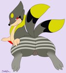 butt female genitals grey_body looking_at_viewer multicolored_body open_mouth pussy rear_view solo sh4d0w_(artist) nintendo pokemon floatzel generation_4_pokemon pokemon_(species) hi_res