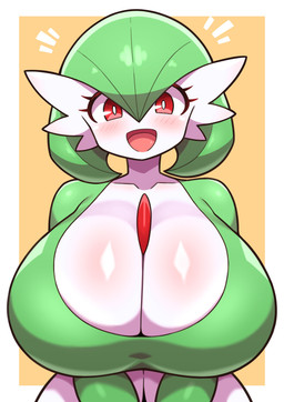 arm_under_breasts big_breasts blush breasts chest_spike cleavage clothed clothing dress eyelashes female female_humanoid front_view glistening glistening_breasts glistening_eyes green_body green_hair hair happy huge_breasts multicolored_body open_mouth open_smile pseudo_clothing pseudo_hair red_eyes smile solo spikes spikes_(anatomy) tongue white_body sigruku nintendo pokemon gardevoir generation_3_pokemon humanoid pokemon_(species) 2026 absurd_res digital_drawing_(artwork) digital_media_(artwork) hi_res