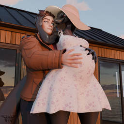 anthro belly_rub clothing dress duo female hat headgear headwear human_on_anthro interspecies interspecies_pregnancy male outside pregnant romantic romantic_couple sundress phrostbite eli_(tacticool_dad) max_(taciticooldad) human mammal reptile scalie snake 1:1 3d_(artwork) blender_(artwork) digital_media_(artwork) hi_res