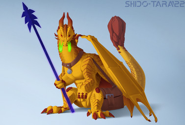 bag breath_powers collar elemental_manipulation female feral fire fire_breathing fire_manipulation melee_weapon polearm solo spear tail weapon conditional_dnp shido-tara mythology dragon mythological_creature mythological_scalie scalie hi_res