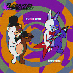 abstract_background anthro barefoot black_eyes black_nose bow_tie brown_body brown_ears clothing duo electric_guitar electronics feet grey_background guitar guitarist hat headgear headwear kneeling long_ears looking_away looking_down looking_up male microphone multicolored_body multicolored_ears multicolored_eyes musical_instrument navel orange_background orange_eyes plucked_string_instrument pose purple_background purple_body purple_ears purple_eyes raised_arm round_ears short_ears simple_background simple_eyes singer smile split_color standing static string_instrument tan_body teeth text top_hat two_tone_body white_body white_ears jmtacda danganronpa five_nights_at_freddy's scottgames spike_chunsoft bonisagi bonnie_(fnaf) fan_character freddy_(fnaf) furekuma monokuma bear lagomorph leporid mammal rabbit 1:1 2020 absurd_res crossover english_text hi_res