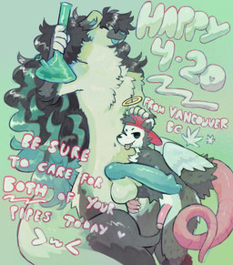 >w< animal_genitalia animal_penis anthro balls big_tail black_nose bong canine_genitalia canine_penis celebration cheek_tuft chest_tuft clothing countershade_fur countershade_torso countershading dark_body dark_fur dark_hair drugs duo eyes_closed facial_tuft fangs feathers fur genitals glans green_background green_balls green_body green_fur green_hair green_nose green_penis green_tongue grey_body grey_fur grey_hair hair hat headgear headwear knot larger_anthro larger_male light_body long_penis male male/male marijuana mostly_nude multicolored_ears multicolored_hair neck_tuft nude one_eye_closed penis pink_glans pink_penis pink_tail red_baseball_cap red_cap red_clothing red_hat red_headwear simple_background size_difference smaller_anthro smaller_male smile tail teeth text tongue tongue_out tuft two_tone_ears two_tone_hair unsigned white_body white_countershading white_face white_feathers white_fur white_wings wings birdpaw_(artist) stephen_(sterzoib) american_opossum canid canine canis domestic_dog mammal marsupial 2022 digital_media_(artwork) english_text hi_res shaded