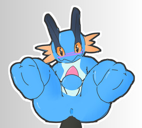 2_toes anthro anus balls black_tail blue_balls blue_body blue_butt blue_feet blue_skin blush blush_lines butt erection feet genitals glistening glistening_body glistening_eyes glistening_skin grey_background happy legs_up looking_at_viewer looking_forward lying male on_back orange_eyes penis pink_blush pink_penis simple_background smile smiling_at_viewer smooth_skin solo spread_legs spreading tail toes charlad nintendo pokemon amphibian generation_3_pokemon pokemon_(species) salamander swampert hi_res sketch unfinished