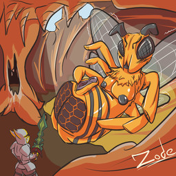 anthro breasts cave duo female genitals humanoid_genitalia humanoid_vulva knight melee_weapon semi-anthro spread_vulva spreading sword vulva warrior weapon zode terraria queen_bee_(terraria) arthropod bee hymenopteran insect 1:1 absurd_res hi_res