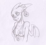 anthro areola blush blush_lines breasts clothing female horn horn_jewelry horn_ring jewelry markings membrane_(anatomy) membranous_wings ring_(jewelry) shy shy_expression solo translucent translucent_clothing wings geckone mythology ezmee dragon mythological_creature mythological_scalie scalie graphite_(artwork) sketch traditional_media_(artwork)