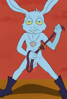 anthro balls belt bodily_fluids boots clothed clothing cross dripping flaccid footwear foreskin genital_fluids genitals humanoid_genitalia humanoid_penis iron_cross male mostly_nude partially_clothed partially_retracted_foreskin penis precum precum_drip shoes solo illegaleel fritz_the_cat blue_the_rabbit lagomorph leporid mammal rabbit hi_res