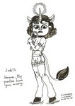 clothing female genitals horn judith_hovern lingerie magnifying_glass noiramore_academy pubes pussy solo text smudge_proof mythology equid equine horned_humanoid humanoid mammal mythological_creature mythological_equine unicorn english_text hi_res sketch