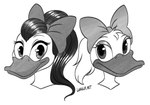 accessory anthro bow_ribbon duo eye_contact female hair hair_accessory hair_bow hair_ribbon happy long_hair looking_at_another ponytail ribbons smile kinkypeach disney mickey_mouse's_mixed-up_adventures mickey_mouse_clubhouse mickey_mouse_funhouse mickey_mouse_roadster_racers almanda_de_quack daisy_duck absurd_res greyscale headshot_portrait hi_res monochrome portrait traditional_media_(artwork) cousins_(lore)