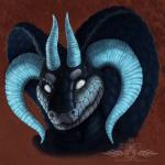 ambiguous_gender anthro apode curled_horn curved_horn horn legless serpentine snake_hood solo ykoriana draconcopode naga reptile scalie snake 1:1 digital_media_(artwork) headshot_portrait icon portrait