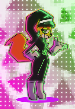 abstract_background anthro clothed clothing female looking_at_viewer neon_lights pose side_view smile solo standing stylized toonbert nickelodeon t.u.f.f._puppy kitty_katswell domestic_cat felid feline felis mammal 2022 aliasing colored digital_media_(artwork) full-length_portrait hi_res portrait shaded signature