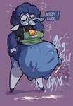 anthro apology apron bell bell_collar big_teats blue_body blue_fur blush bodily_noises bottomless bovid bovid_horn breasts breasts_and_teats caprine caprine_horn churn clothed clothing cloud_emanata cloven_hooves collar covering covering_mouth covering_own_mouth covering_self dialogue different_sound_effects digestion digestion_noises duo eerieviolet emanata english_text extended_sound_effect eyes_closed eyewear female female_pred fist forced fully_inside fur glasses green_apron green_clothing gurgling_udders hand_on_hip hi_res hmph hooves horn huge_udders mammal milk milk_drip onomatopoeia pointy_speech_bubble raised_clothing raised_shirt raised_topwear ram_horn round_glasses sheep shirt simple_background solo_focus sound_effect_variant sound_effects speech_bubble standing struggling stuttering talking_to_another talking_to_pred teats text topwear udder_vore udders vore vowelless vowelless_vocalization wool_(fur)