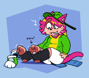3_toes ambiguous_gender baseball_cap boxers_(clothing) clothes_entrapment clothing fangs feet footwear fur grin hair hairy_legs hat headgear headwear hoodie inside_clothing micro micro_in_clothes micro_in_sock pantsless_humanoid paw_shoes pink_body pink_fur pink_hair shoes size_difference smile sneakers socks solo stirrup_socks stubble teeth toe_wiggle toes topwear trapped_in_clothing underwear wiggle_lines pawplants madd_(pawplants) ych_(character) animal_humanoid felid felid_humanoid feline feline_humanoid humanoid mammal mammal_humanoid hi_res nonbinary_(lore)