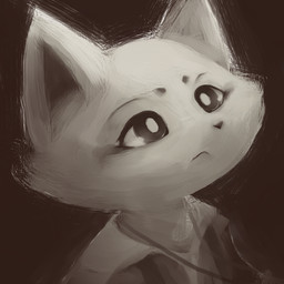 anthro black_eyebrows black_nose circle_eyebrows cross cross_necklace eyebrows eyelashes female female_anthro jewelry kemono looking_up necklace pupils solo suspenders white_pupils hasukii herba_(hasukii) canid canine mammal 1:1 hi_res monochrome