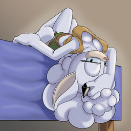 anthro bed big_breasts breasts brown_background female furniture hand_on_head horn looking_at_viewer lying nipple_outline on_back on_bed simple_background solo white_body knightnight54 idw_publishing sega sonic_the_hedgehog_(comics) sonic_the_hedgehog_(idw) sonic_the_hedgehog_(series) lanolin_the_sheep_(sonic) bovid caprine mammal sheep 1:1 2025 digital_media_(artwork) hi_res