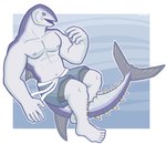 5_fingers 5_toes anthro blue_body bottomwear clothing feet fingers looking_at_viewer male muscular navel nipples open_mouth pants_only plantigrade raised_arm shorts solo toes white_body snarkysardine bluefin_tuna fish marine pacific_bluefin_tuna scombrid scombriform tuna 2020 full-length_portrait hi_res portrait