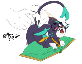 ambiguous_penetration anthro blue_body blue_fur bodily_fluids book cape claws clothing disembodied_hand drooling eyewear fangs female feral fingering fur glasses heart_pupils open_mouth penetration pink_eyes purple_body purple_fur saliva scratch_mark simple_background size_difference solo solo_focus tail teeth text tongue tongue_out whiskers white_body white_fur moriapup league_of_legends riot_games tencent battle_principal_yuumi yuumi_(lol) domestic_cat felid feline felis mammal 2026 digital_media_(artwork) english_text signature