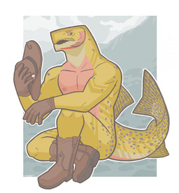 anthro areola biceps biped boots brown_boots brown_clothing brown_footwear brown_gloves brown_handwear brown_hat brown_headwear clothing dorsal_fin eyebrows fin fish_hook footwear gills gloves green_body green_fin green_scales green_tail grey_body grey_scales grey_spots grey_tail handwear hat headgear headwear holding_clothing holding_hat holding_headgear holding_headwear holding_object hook male markings mostly_nude mostly_nude_anthro mostly_nude_male mountain multicolored_body multicolored_scales multicolored_tail muscular muscular_anthro muscular_male nipples non-mammal_nipples open_mouth outline pecs pink_areola pink_body pink_nipples pink_scales pink_tail plantigrade red_eyebrows red_eyes scales shoes sitting solo spots spotted_body spotted_markings spotted_tail tail tail_fin tail_markings text white_outline snarkysardine cutthroat_trout fish marine salmonid_(fish) trout 2025 artist_name dated hi_res