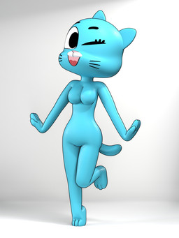 3_toes 4_fingers anthro bent_leg big_breasts big_iris black_eyebrows black_eyes black_markings blue_body blue_breasts blue_ears blue_fur blue_tail breasts curvy_figure extended_arms eyebrows eyelashes facial_markings featureless_breasts featureless_crotch feet female fingers fur glistening glistening_arms glistening_body glistening_breasts glistening_feet glistening_fur glistening_hands glistening_head glistening_legs glistening_tail glistening_thighs grey_background head_markings humanoid_hands iris light_body light_fur looking_at_viewer markings mature_anthro mature_female muzzle_(marking) no_pupils nude nude_anthro nude_female on_one_leg one_eye_closed open_mouth open_smile pink_nose pink_tongue plantigrade pointy_ears pose prick_ears raised_heel shadow simple_background smile smiling_at_viewer snout solo standing tail three-quarter_view toes tongue white_markings white_sclera wink winking_at_viewer ocsfa cartoon_network the_amazing_world_of_gumball nicole_watterson domestic_cat felid feline felis mammal 2026 3:4 3d_(artwork) 3d_model_showcase blender_(artwork) digital_media_(artwork) hi_res