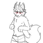 anthro biped blush clothed clothing erection erection_under_clothing fur horn male red_eyes solo tail tenting underwear underwear_only archiiscuteboy archi_(archiiscuteboy) canid canid_demon demon mammal 1:1 absurd_res hi_res