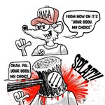 anthro antifa antifa_art blood blood_splatter bodily_fluids death dialogue duo hammer killing maga_hat male nazi offscreen_character oversized_mallet political_cartoon politics sharp_teeth solo_focus sound_effects speech_bubble swastika teeth text three_arrows_(symbol) tools wooden_mallet hearthfox mammal murid murine rat rodent comic english_text hi_res