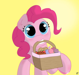 basket blush container female feral food freckles gradient_background looking_at_viewer simple_background soft_lighting solo fskindness friendship_is_magic hasbro my_little_pony pinkie_pie_(mlp) absurd_res hi_res