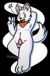 animal_genitalia anthro balls clothing erection fur genitals gesture hand_gesture kerchief male nipples open_mouth penis simple_background smile solo v_sign white_body white_fur sushirolldragon jax_bline canid canine canis mammal wolf 2018 alpha_channel digital_media_(artwork) hi_res