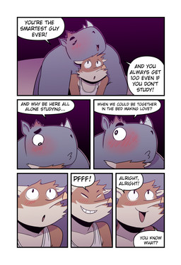anthro big_arms blush brown_body clothing compliment dialogue eyes_closed facial_horn grey_body grin head_on_head horn inviting_to_sex looking_away looking_down looking_up male male/male nose_horn shirt six_frame_image size_difference smile smirk solo speech_bubble tank_top text topwear white_clothing white_shirt white_topwear t0l0k earl_(t0l0k) izzy_(t0l0k) mammal rhinoceros sengi comic english_text hi_res multiple_scenes