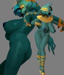 anthro areola armor bell big_breasts blue_body blue_fur blue_hair blue_nipples breasts butt circlet claws clothing curvy_figure egyptian egyptian_clothing egyptian_headdress eye_of_horus female footwear fur hair hanging_breasts high_heels inner_ear_fluff nipples nude pseudo_hair shadow_face shoes side_boob side_butt side_view simple_background solo tentacle_hair tentacles tuft vambrace voluptuous yellow_eyes svvyart sucker_for_love nyanlathotep_(sucker_for_love) cyclops eldritch_abomination felid feline humanoid mammal absurd_res hi_res