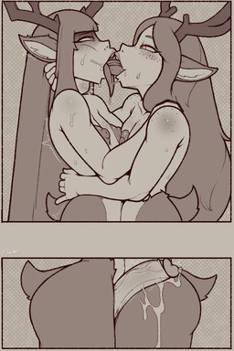 antlers areola aroused asphyxiation blush bodily_fluids breasts duo extreme_french_kiss female freckled_chest freckled_face freckles french_kissing fur genital_fluids genitals hair heart_eyes heart_symbol horn hug hugging_another kissing light_body light_skin lips long_ears long_hair long_tongue male male/female multicolored_body multicolored_fur narrowed_eyes neck_bulge nipples open_mouth orange_eyes penis precum precum_string questionable_consent saliva saliva_on_tongue saliva_string scut_tail shaking short_tail small_breasts sweat sweatdrop tail tongue tongue_out tremble_spikes trembling two_tone_body two_tone_fur vein veiny_penis freepancakes felix_agalith freya_agalith animal_humanoid deer deer_humanoid faun humanoid mammal mammal_humanoid 2:3 absurd_res hi_res brother_(lore) brother_and_sister_(lore) incest_(lore) sibling_(lore) sister_(lore)