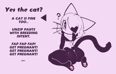 ambiguous_anthro ambiguous_gender anthro biped breed butt eyebrows fur kneeling looking_at_viewer looking_back looking_back_at_viewer pawpads pose question_mark rear_view scarf simple_background solo split_pupils tail text whiskers defunctumbra a_cat_is_fine_too plap_plap_get_pregnant umbra_(defunctumbra) domestic_cat felid feline felis mammal absurd_res digital_drawing_(artwork) digital_media_(artwork) english_text hi_res meme monochrome shaded