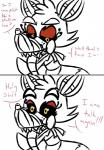 anthro dialogue exposed_endoskeleton long_tongue machine male sharp_teeth simple_background solo teeth text tongue tongue_out white_background yellow_eyes inkyfrog five_nights_at_freddy's five_nights_at_freddy's_4 scottgames nightmare_mangle_(fnaf) animatronic canid canine fox mammal robot 2015 comic english_text partially_colored