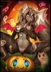 anthro big_breasts blue_eyes blush breasts brown_body brown_fur choker clitoral_hood crotch_tuft fake_wings female female_focus food fruit fur genitals group hair heart_eyes heart_symbol holidays inner_ear_fluff jewelry necklace nipples nude owo pink_nose plant pumpkin pussy solo_focus spread_legs spreading tan_body tan_fur thick_thighs tuft f-r95 halloween kiara_aman elemental_creature felid feline flora_fauna food_creature ghost living_fruit mammal spirit 2020 digital_media_(artwork) hi_res shaded