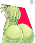 big_butt butt femboy glistening glistening_body glistening_butt green_background green_body green_butt hair huge_butt looking_back male not_furry nude rear_view simple_background smile solo standing thick_thighs wide_hips yellow_eyes moonix_xero jay_(sqoon) alien humanoid puwa absurd_res digital_media_(artwork) hi_res shaded