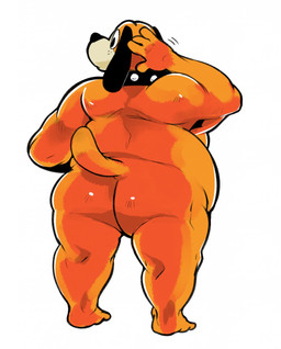4_fingers anthro belly biped black_nose butt collar fingers fur male nude orange_body orange_fur overweight overweight_anthro overweight_male rear_view simple_background solo standing white_background mangneto duck_hunt nintendo duck_hunt_dog canid canine canis domestic_dog mammal 2015 digital_drawing_(artwork) digital_media_(artwork) hi_res