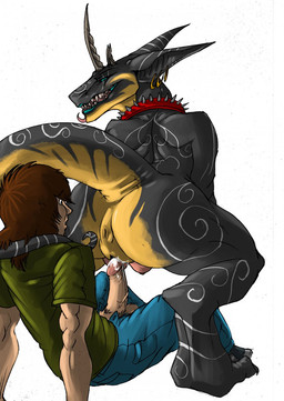 anthro anus bdsm bodily_fluids bottomwear butt clothed clothed/nude clothed_male clothing collar crouching cum cum_in_vagina cum_inside duo ear_piercing erection female female_on_human genital_fluids genitals horn human_on_anthro humanoid_genitalia humanoid_penis interspecies larger_female looking_at_viewer looking_back looking_back_at_viewer male male/female male_on_anthro master nude open_bottomwear open_clothing open_pants pants penis petplay piercing roleplay sex simple_background size_difference tail teats tongue vaginal vulva white_background djpuppeh human mammal scalie unknown_species 2012 hi_res