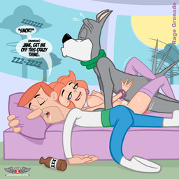 anthro anthro_penetrating anthro_penetrating_human areola bed bite biting_lip biting_own_lip bodily_fluids bottomwear breasts cheating_wife clothing container dialogue drooling drugged eyes_closed female female_human female_penetrated footwear from_front_position fur furniture genital_fluids genitals group human_on_anthro human_penetrated infidelity interspecies legwear legwear_only looking_pleasured lying male male/female male_anthro male_penetrating male_penetrating_female mostly_nude narrowed_eyes navel nipples nude on_back on_bed on_front pants penetration penile penis pillow saliva saliva_string self_bite sex shirt shoes sleeping smile stockings stockings_only substance_intoxication sweat sweatdrop tail tail_motion tailwag text topwear trio vaginal vaginal_penetration phillipthe2 rage_grenade hanna-barbera the_jetsons astro_(the_jetsons) george_jetson jane_jetson canid canine canis domestic_dog human mammal 1:1 digital_media_(artwork) english_text hi_res