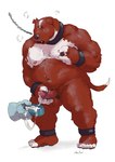 ankle_cuffs anthro ball_ring balls belly belly_hair biceps bodily_fluids body_hair bowl breath calf_muscles chain chest_hair collar container cuff_(restraint) cum cum_drip cum_in_bowl cum_in_container deltoids disembodied_hand dripping ejaculation erection fingering forearm_muscles front_view genital_fluids genitals ghost_hand hand_on_nipple hand_on_penis happy_trail leg_hair male masturbation muscular muscular_arms muscular_legs muscular_sub muscular_thighs navel nipple_fetish nipple_pinch nipple_play nipples nude orgasm orgasm_face overweight pecs penis pet_bowl pinch pubes restraints simple_background slave slightly_chubby solo standing submissive triceps white_background wrist_cuffs chuchowriggle canid canine canis domestic_dog mammal 2025 hi_res