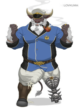 amputee anthro arm_hair beard belt bodily_fluids body_hair bulge chest_hair clothing cum cum_in_clothing cum_in_pants cum_through_pants disability facial_hair genital_fluids hat headgear headwear horn male mustache pegleg pipe prosthetic prosthetic_leg prosthetic_limb sailor scar smoking solo lovkuma lifewonders tokyo_afterschool_summoners ahab_(tas) bovid bovine cape_buffalo mammal absurd_res hi_res