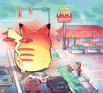 ambiguous_gender car clothing detailed_background grass group hair macro plant text vehicle walking paleona mcdonald's nintendo pokemon generation_1_pokemon generation_8_pokemon gigantamax_pikachu gigantamax_pokemon growlithe human mammal pokemon_(species) 2019 digital_media_(artwork) signature url