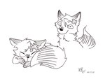 ambiguous_gender black_ears duo eyewear feral glasses maple_leaf simple_background sleeping young young_ambiguous young_feral maplefox canid canine fox mammal 2020 4:3 hi_res monochrome signature