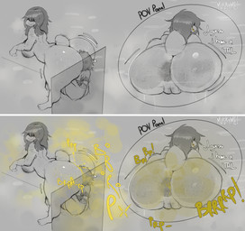 against_surface against_wall anthro anus big_butt bodily_fluids breasts butt duo facesitting facesitting_pov fart fart_cloud fart_fetish female genitals hair male male/female musk nipples nude presenting presenting_hindquarters simple_background sitting sitting_on_another smelly sweat tail teeth text vulva yellow_fart_cloud muskymei deltarune undertale_(series) kris_dreemurr susie_(deltarune) human mammal monster absurd_res digital_media_(artwork) english_text hi_res