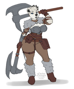 anthro armor axe breasts clothed clothing facial_piercing female holding_object holding_weapon melee_weapon nose_piercing piercing septum_piercing solo weapon weapon_on_shoulder kittydee bear mammal polar_bear ursine 2020 digital_media_(artwork) hi_res