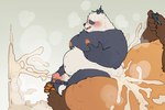2024 3:2 absurd_res anthro balls bear belly big_belly black_body blush bodily_fluids brown_body cum distracted_sex duo ejaculation erection gaming genital_fluids genitals giant_panda hi_res kemono leaf male male/male mammal moobs multitasking nintendo nintendo_switch nipples overweight overweight_male penis playing_video_game quanjiang sex white_body