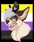 2_horns antlers eyewear glasses grey_hair hair horn lgbt_pride nonbinary_pride_colors open_mouth pride_color_background pride_colors simple_background solo teeth tongue yellow_eyes ei-ka mammal 2021 alpha_channel digital_media_(artwork)