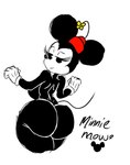 anthro big_breasts big_butt black_body black_fur breasts butt clothing female fur gloves handwear looking_back simple_background smile solo tail thick_thighs nsfwtheodore disney minnie_mouse mammal mouse murid murine rodent hi_res