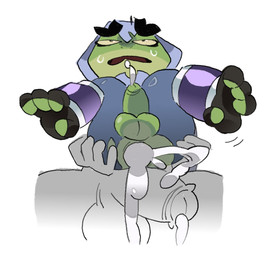 after_sex anthro big_penis biped bodily_fluids butt butt_grab cum cum_drip cum_from_ass cum_from_penis cum_in_ass cum_inside curling_toes dripping duo erection exhausted feet genital_fluids genitals half-erect hand_on_butt larger_human larger_male male male/male penis questionable_consent size_difference smaller_anthro smaller_male sweat sweaty_face real_saming assassin's_creed captain_laserhawk:_a_blood_dragon_remix ubisoft bullfrog_(captain_laserhawk) human mammal 2026 hi_res