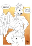 anthro blue_eyes clothing dialogue male offscreen_character orange_background simple_background solo sweater text topwear virgin_killer_sweater wings zwitterkitsune hasbro meme_clothing my_little_pony mythology dreamy_daze_(oc) fan_character equid equine mammal mythological_creature mythological_equine pegasus 2022 english_text meme restricted_palette