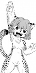 anthro areola armpit_hair august_flamme_rouge body_hair breasts butt_from_the_front chest_tuft clitoris erect_nipples felid female fist genitals greyscale hair hitohira_onsa kemono kouchainu mammal monochrome nipples open_mouth pubes pussy sharp_teeth solo spread_legs spreading teeth third-party_edit tuft